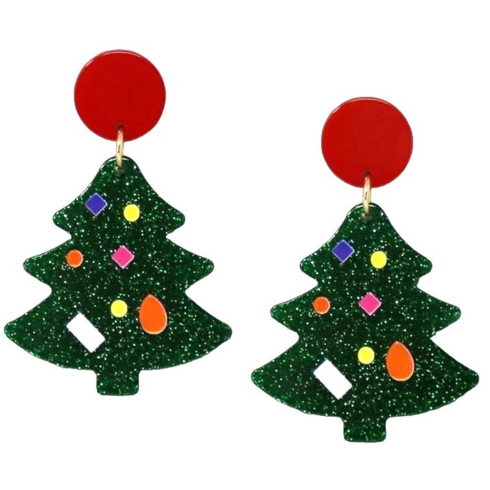 Viola Christmas Tree Dangle Earrings Green Red OS NWT